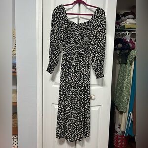 H&M Black and White Floral Long Sleeve Dress